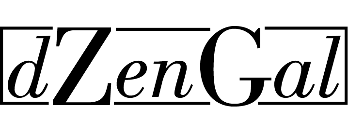 dZenGal logo; black letters on transparent background with a black rectangle around the word.